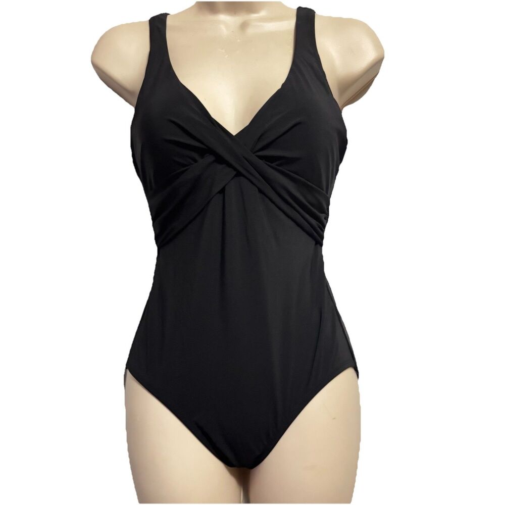 Lands' End Size 4 One Piece Swimsuit Black Wrap Tie Back NWT